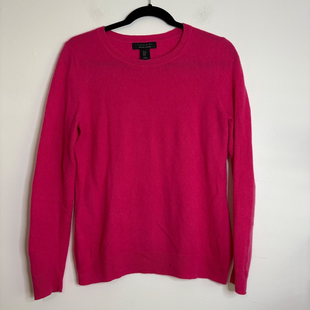 Tahari Womens Fuchsia Pink 100% 2-Ply Cashmere Crewneck Pullover Sweater Size M